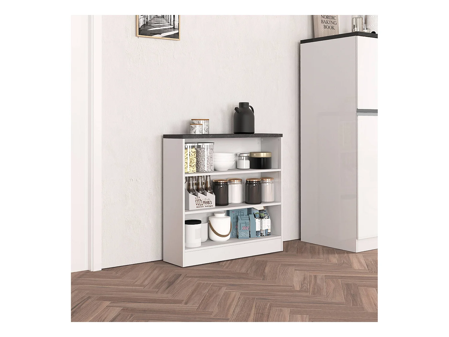 Mobile a scaffale Sole con 3 ripiani bianco lucido e report 90x90x25 cm