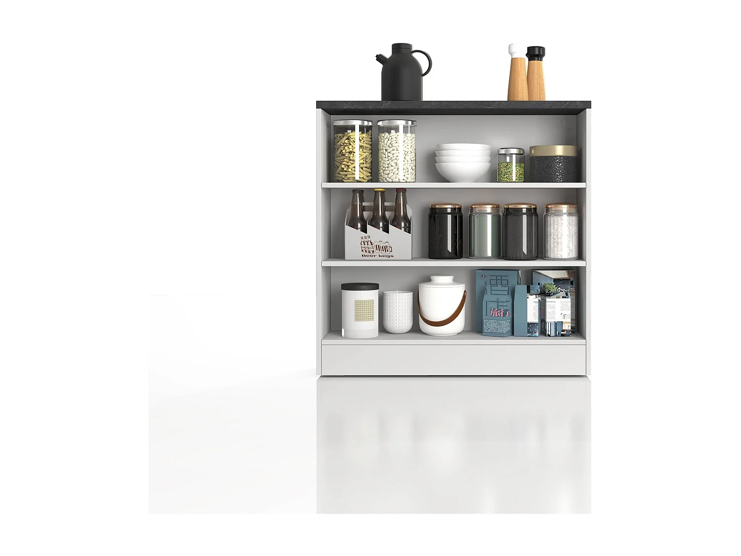 Mobile a scaffale Sole con 3 ripiani bianco lucido e report 90x90x25 cm