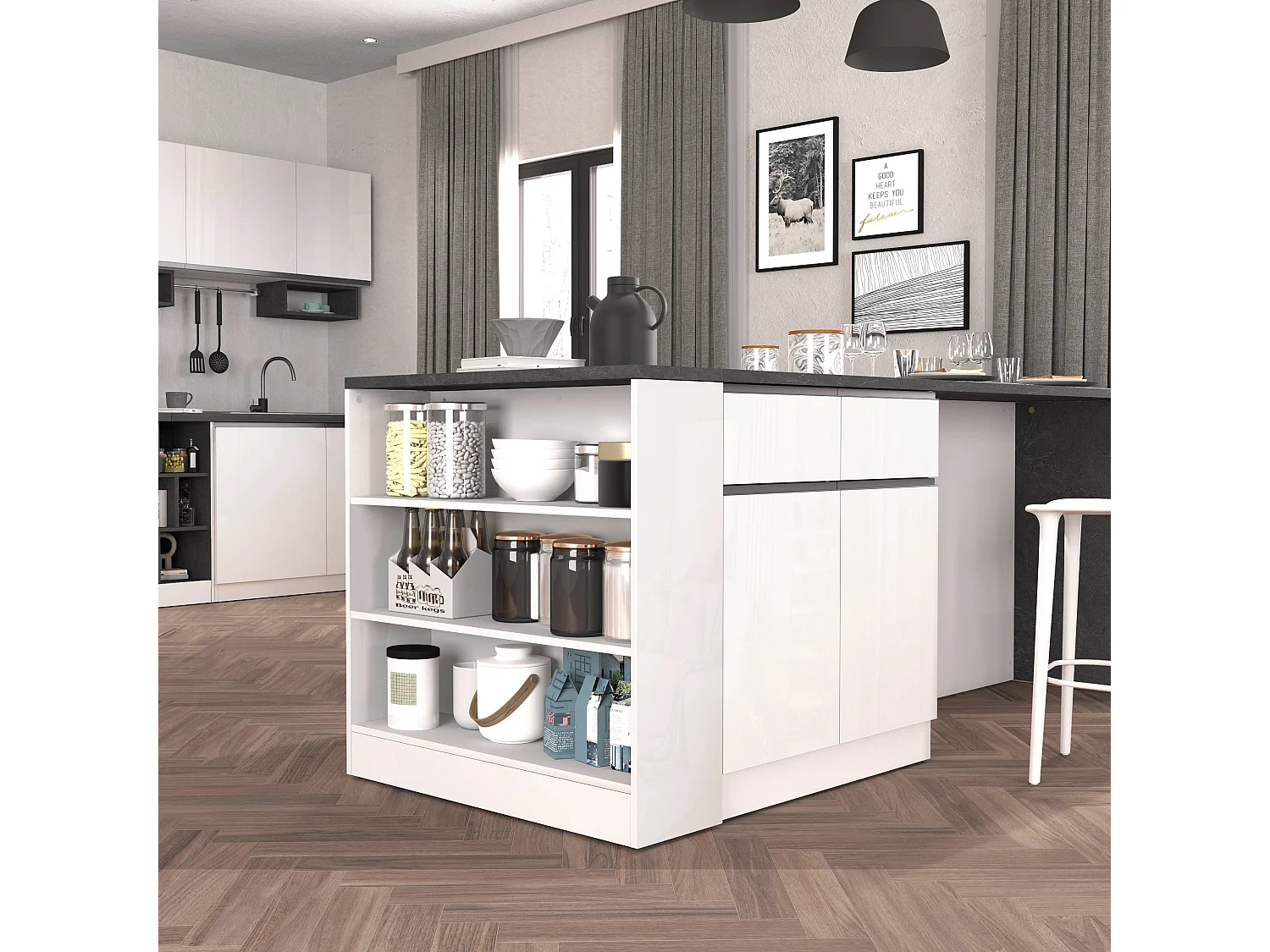 Mobile a scaffale Sole con 3 ripiani bianco lucido e report 90x90x25 cm