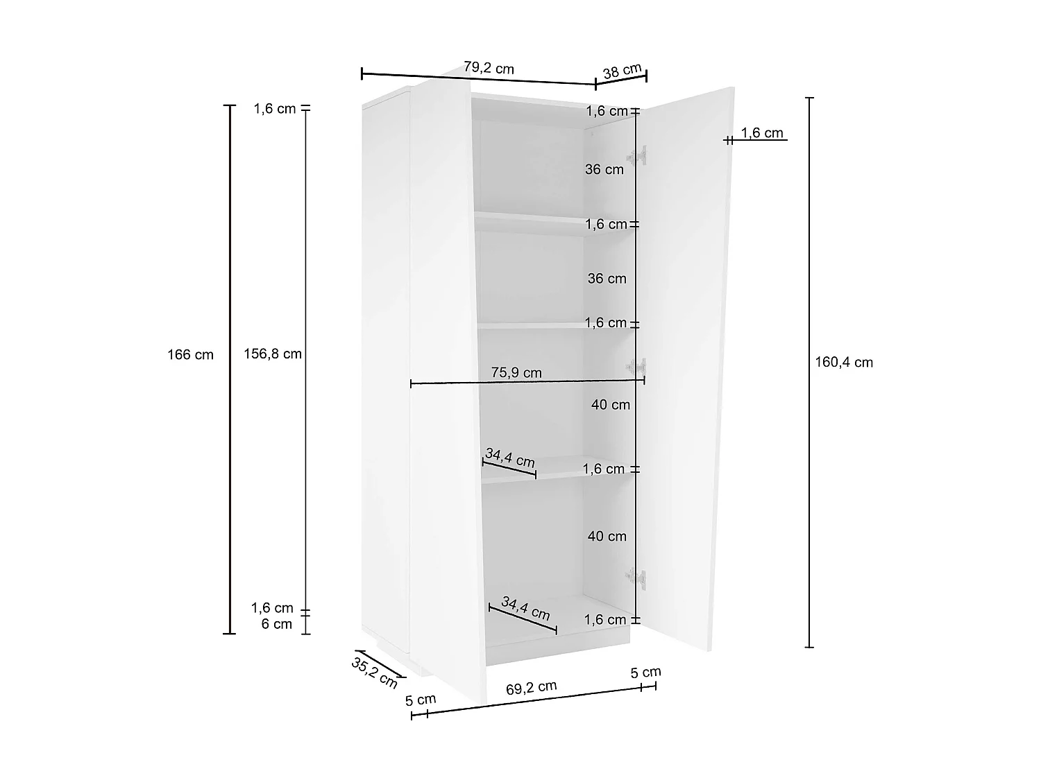 Armadio multiuso Easy a 2 ante bianco opaco 79,20x38x166 cm