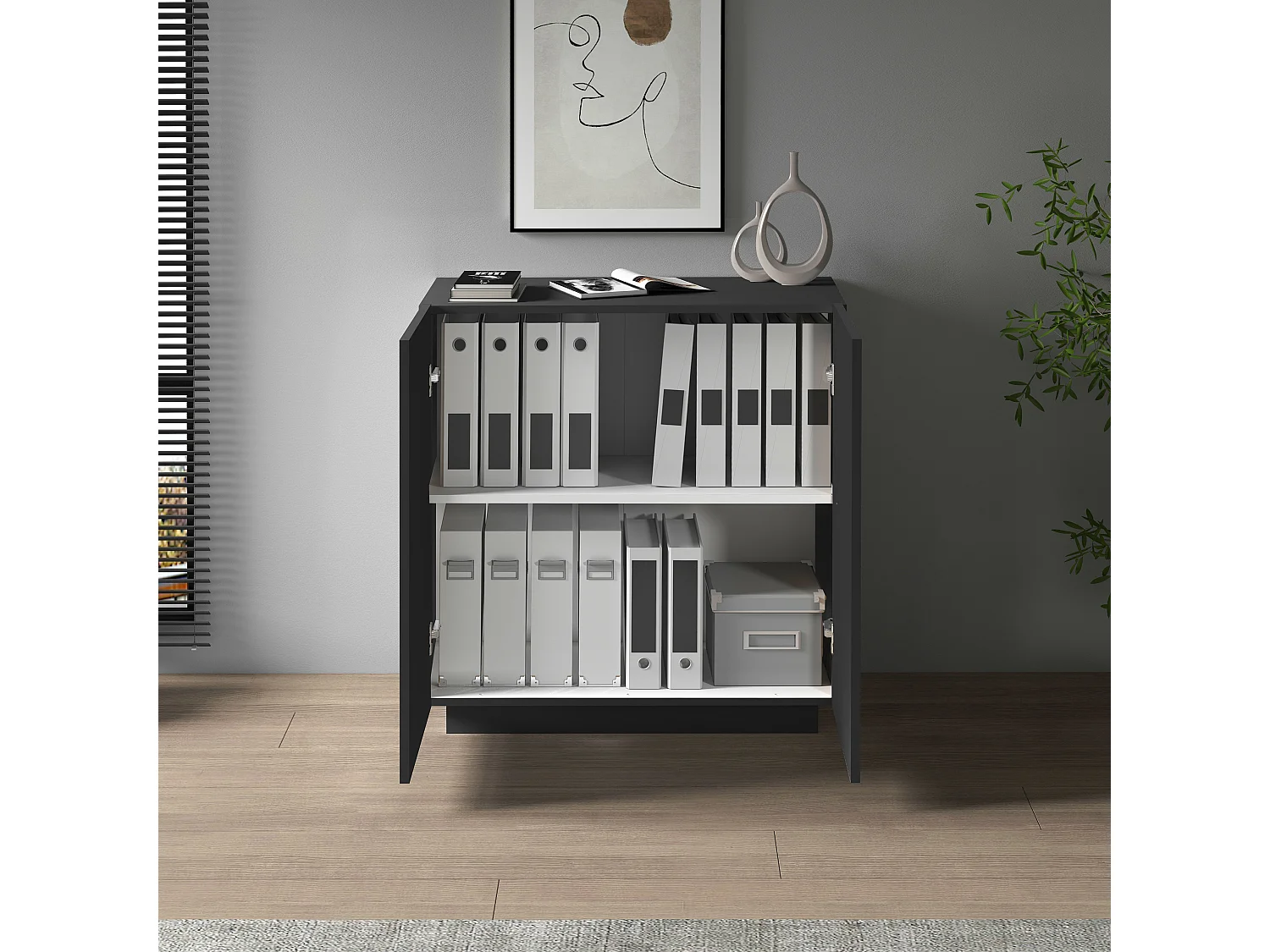 Armario multiusos Easy con 2 puertas, color antracita mate, 79,20 x 38 x 86 cm
