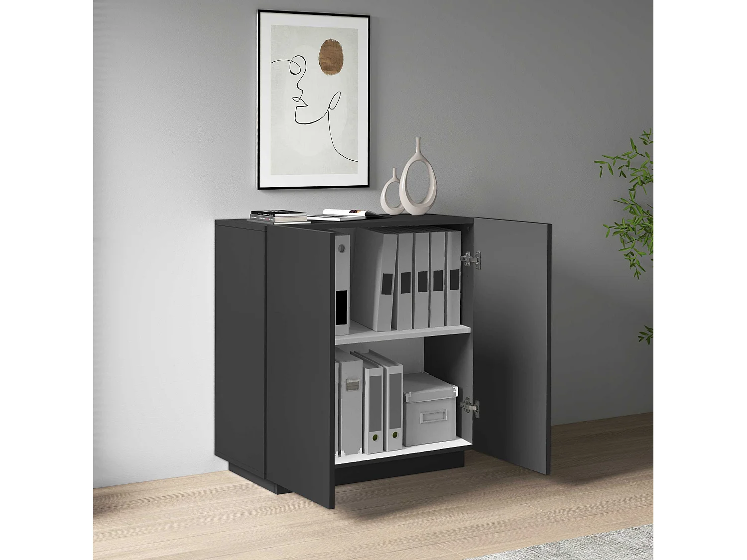 Armario multiusos Easy con 2 puertas, color antracita mate, 79,20 x 38 x 86 cm