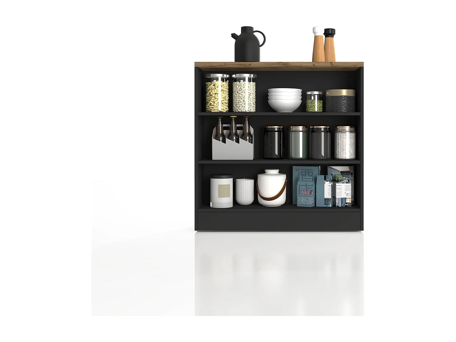 Mobile a scaffale Sole con 3 ripiani antracite opaco e rovere 90x90x25 cm