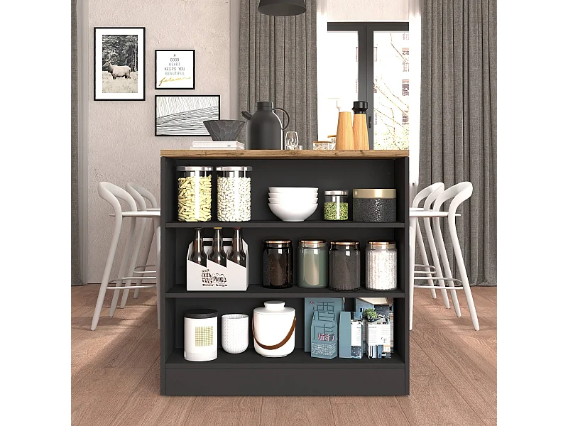 Mobile a scaffale Sole con 3 ripiani antracite opaco e rovere 90x90x25 cm