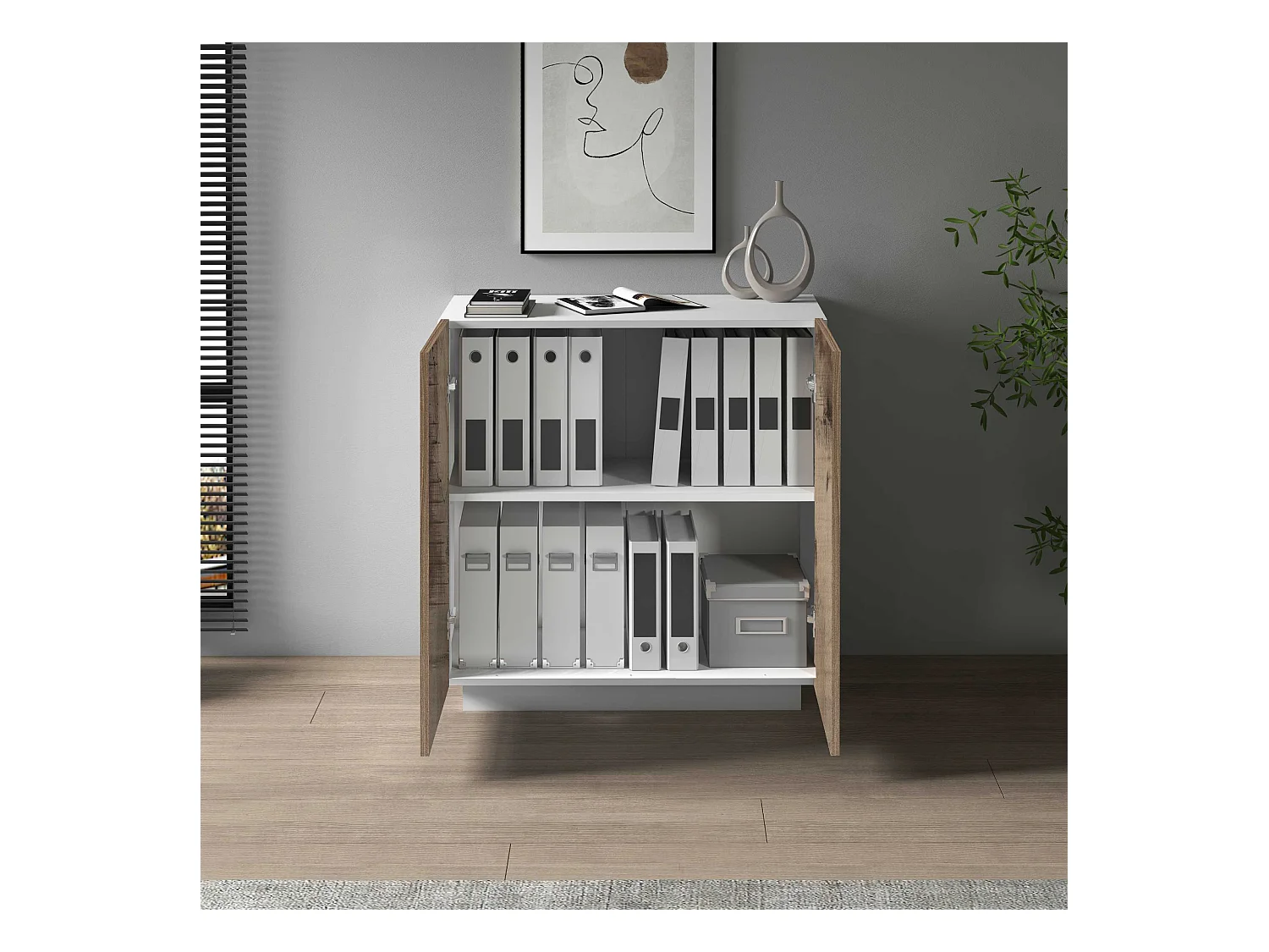 Armadio multiuso Easy a 2 ante bianco opaco e acero 79,20x38x86 cm