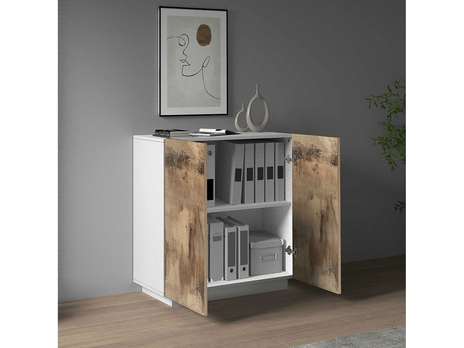 Armadio multiuso Easy a 2 ante bianco opaco e acero 79,20x38x86 cm