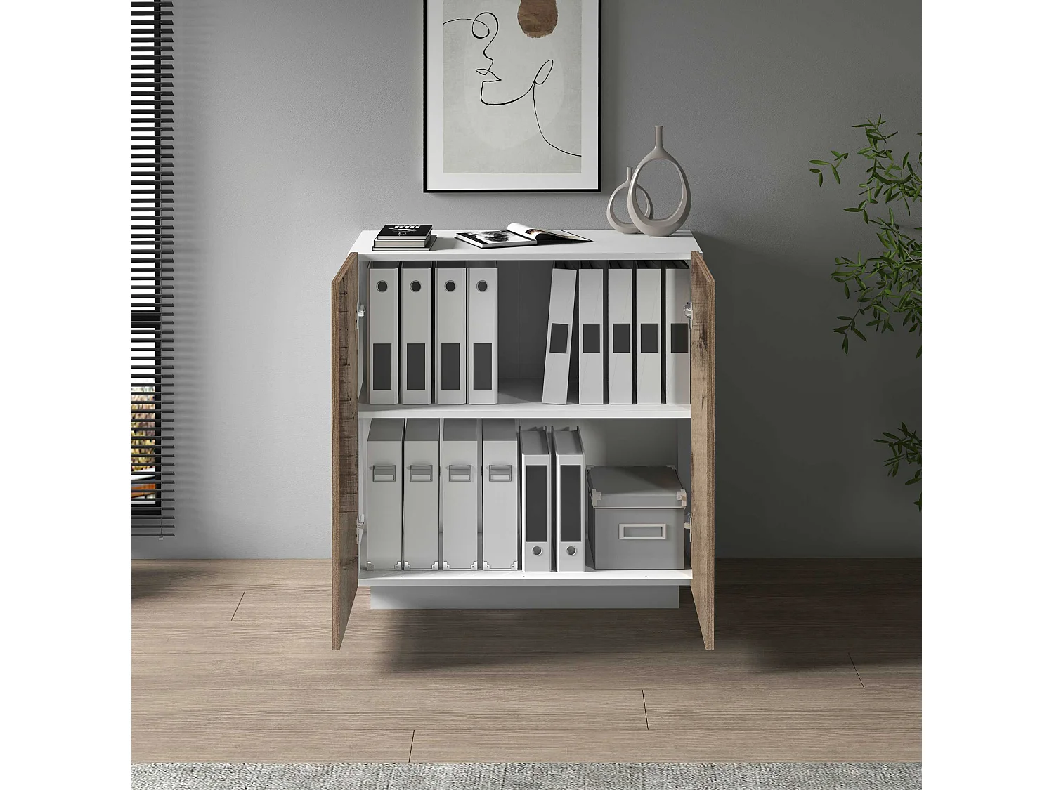 Armadio multiuso Easy a 2 ante bianco opaco e acero 79,20x38x86 cm