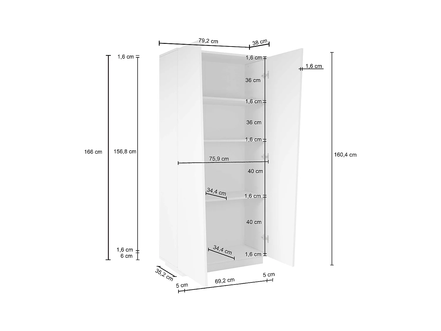 Armadio multiuso Easy a 2 ante bianco lucido 79,20x38x166 cm