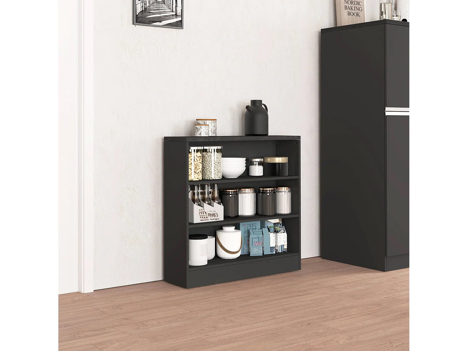 Mobile a scaffale Sole con 3 ripiani antracite opaco e report 90x90x25 cm