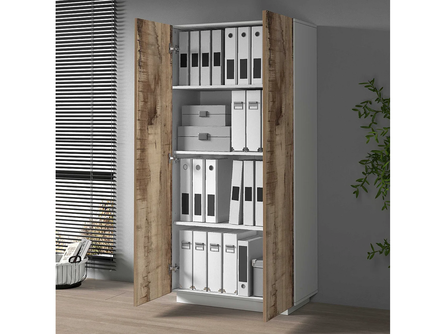 Armadio multiuso Easy a 2 ante bianco opaco e acero 79,20x38x166 cm