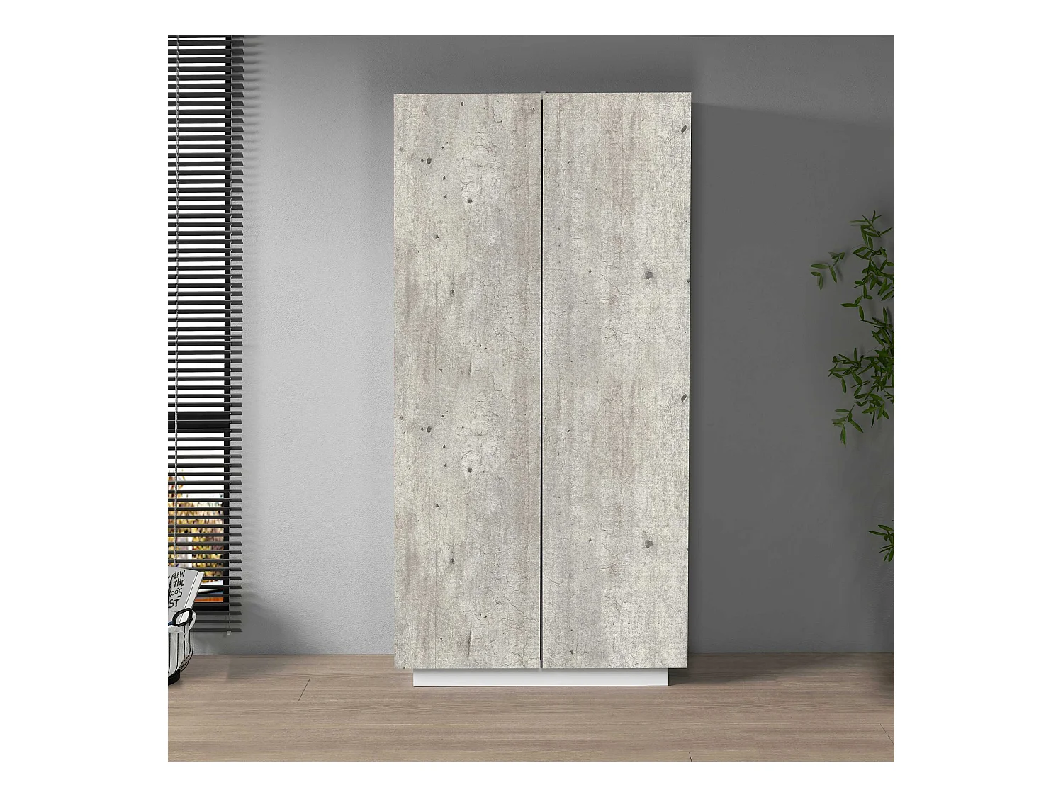 Armadio multiuso Easy a 2 ante bianco opaco e cemento 79,20x38x166 cm