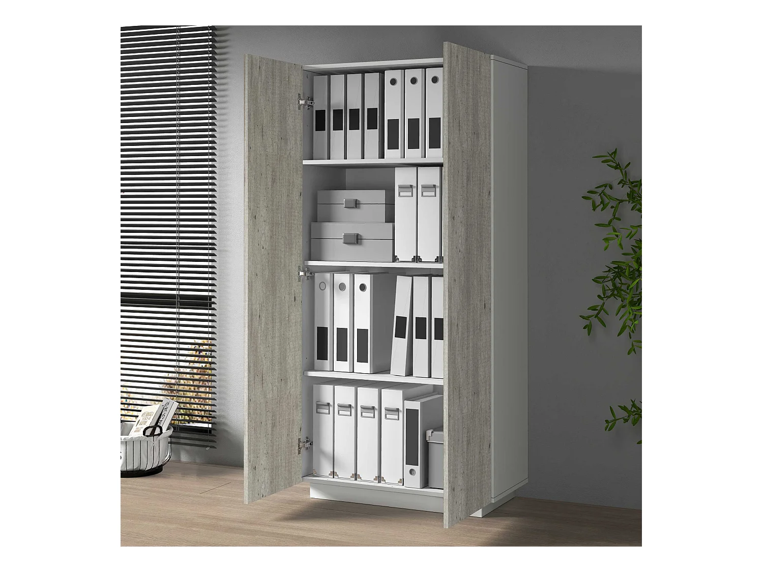 Armadio multiuso Easy a 2 ante bianco opaco e cemento 79,20x38x166 cm