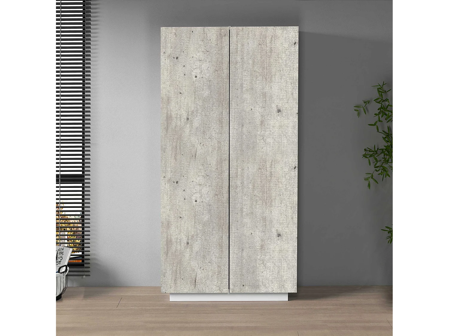 Armadio multiuso Easy a 2 ante bianco opaco e cemento 79,20x38x166 cm