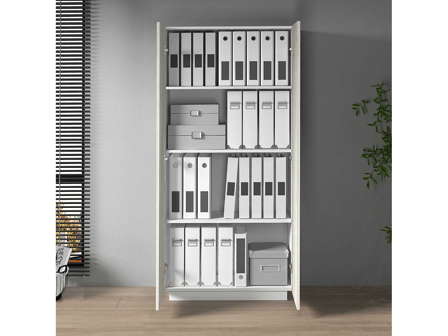 Armadio multiuso Easy a 2 ante bianco opaco e cemento 79,20x38x166 cm