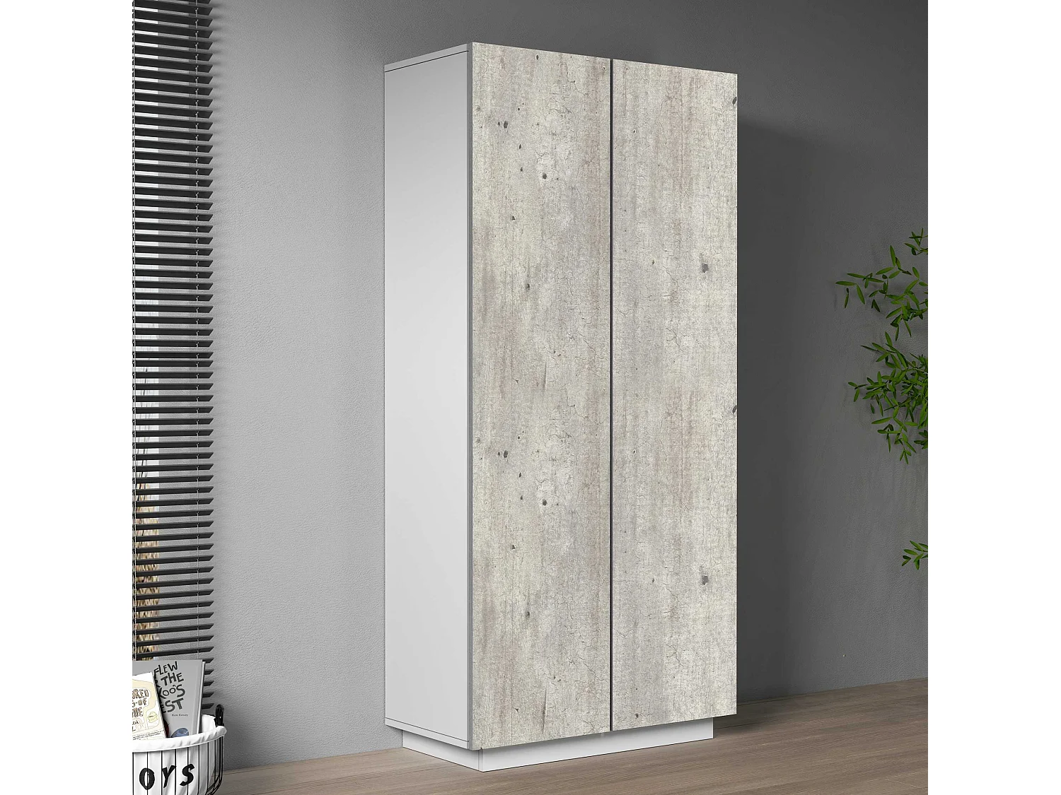 Armadio multiuso Easy a 2 ante bianco opaco e cemento 79,20x38x166 cm