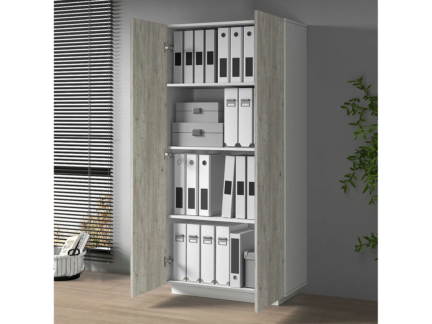 Armadio multiuso Easy a 2 ante bianco opaco e cemento 79,20x38x166 cm