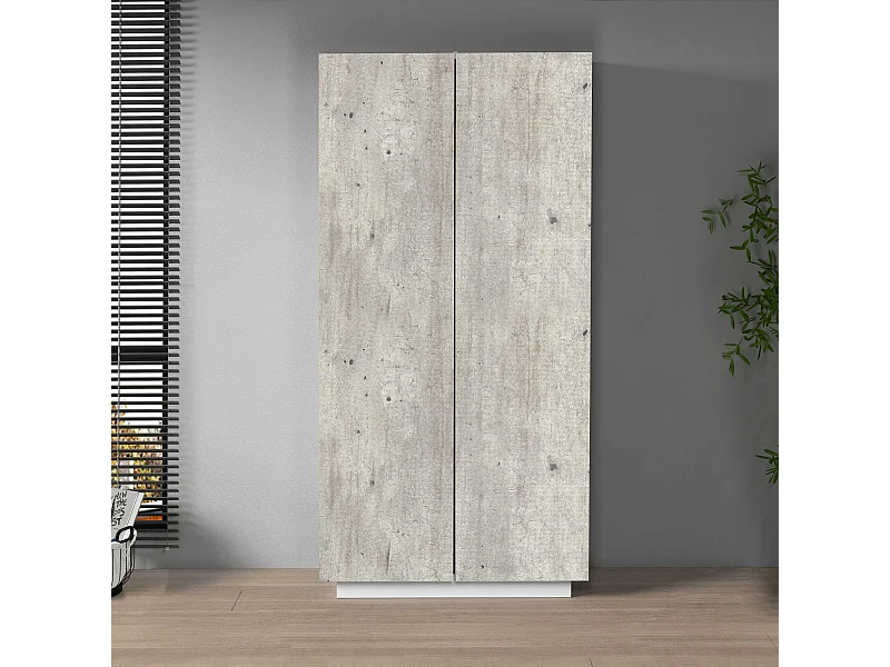 Armadio multiuso Easy a 2 ante bianco opaco e cemento 79,20x38x166 cm