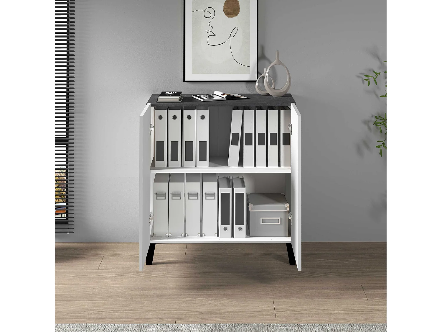 Armadio multiuso Easy a 2 ante report e bianco opaco 79,20x38x92,5 cm