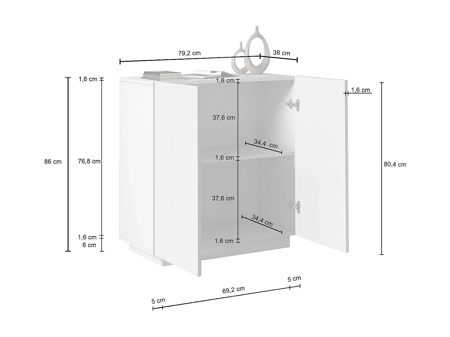 Armario multiusos Easy con 2 puertas blanco mate 79,20x38x86 cm