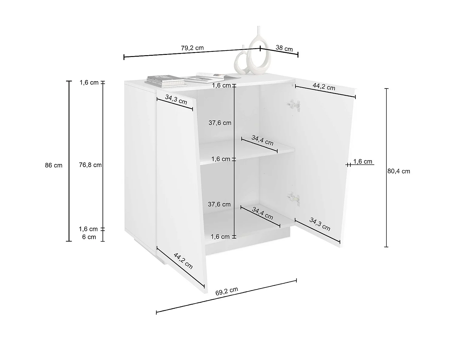 Armario multiusos Easy con 2 puertas blanco mate 79,20x38x86 cm