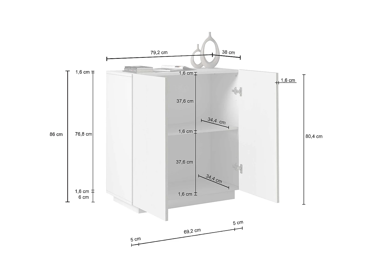 Armadio multiuso Easy a 2 ante bianco opaco e report 79,20x38x86 cm
