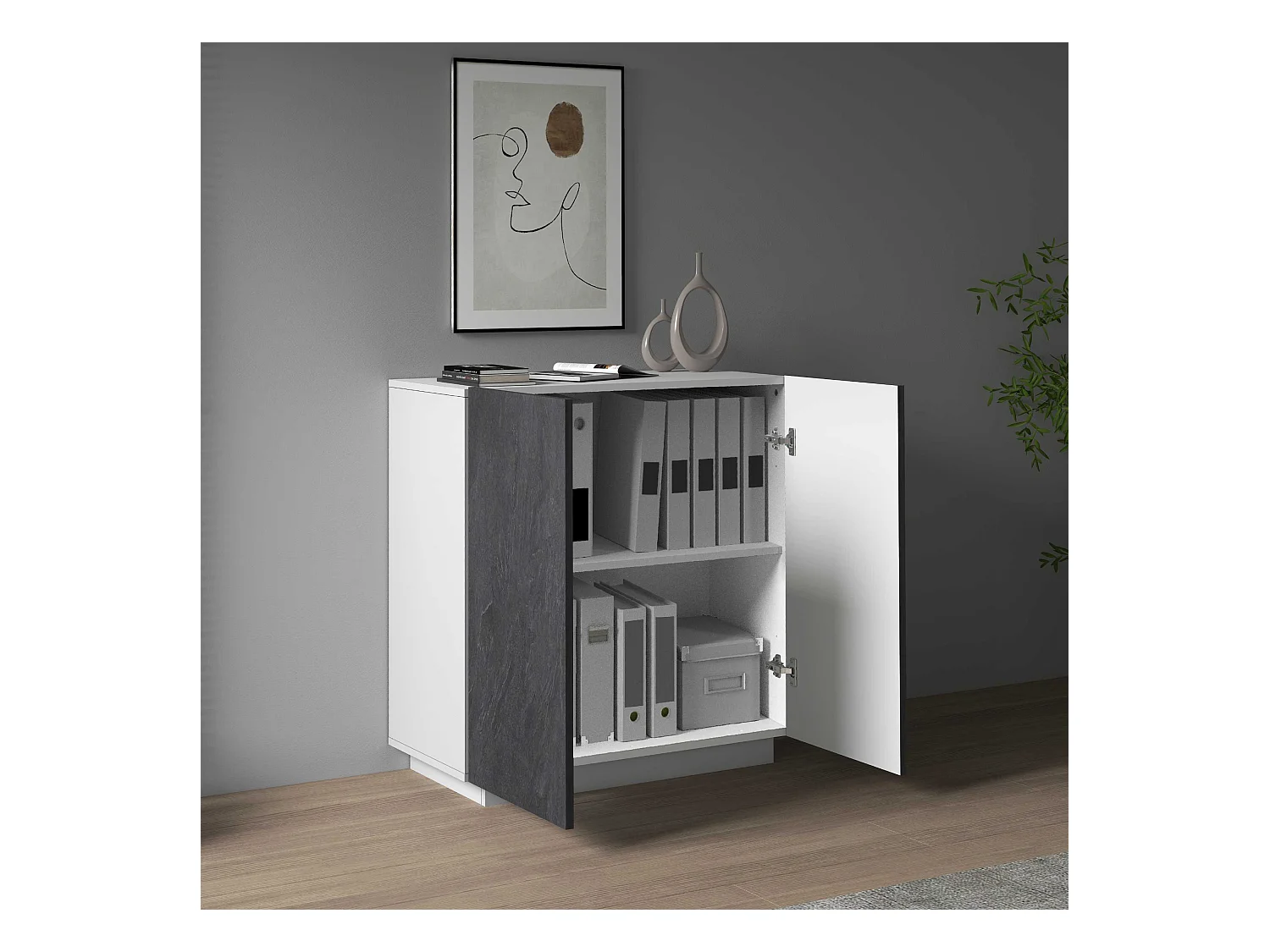 Armadio multiuso Easy a 2 ante bianco opaco e report 79,20x38x86 cm