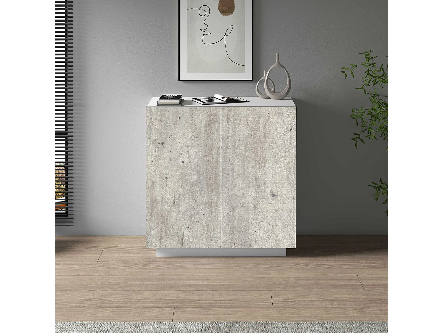 Armadio multiuso Easy a 2 ante bianco opaco e cemento 79,20x38x86 cm