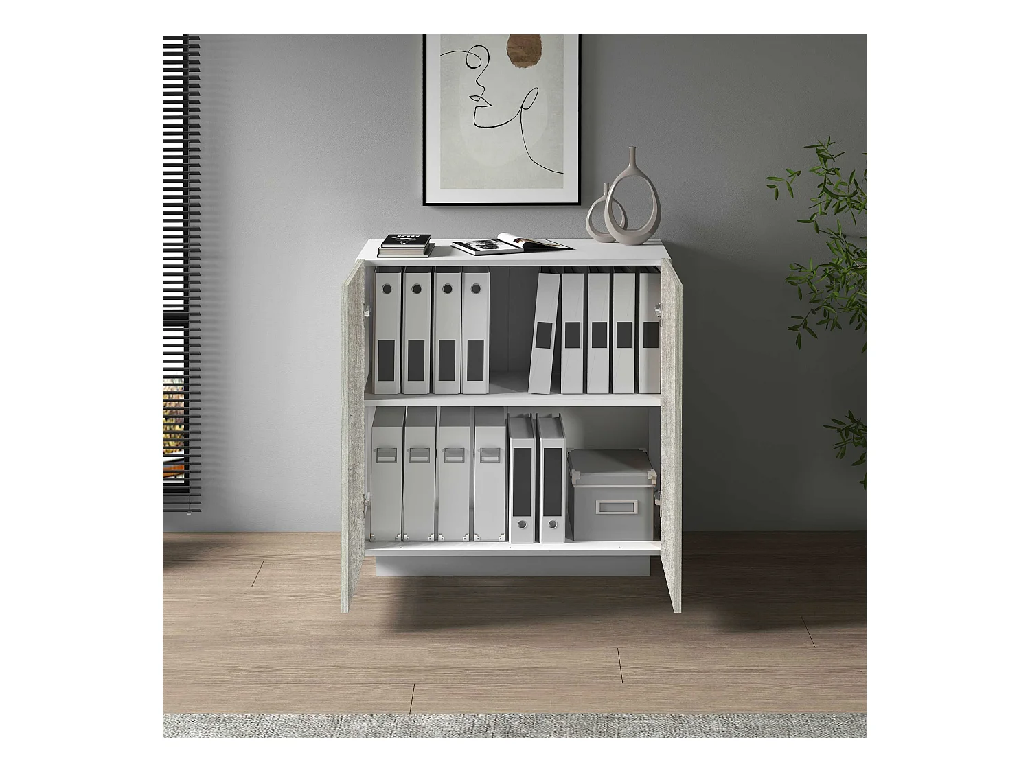 Armadio multiuso Easy a 2 ante bianco opaco e cemento 79,20x38x86 cm