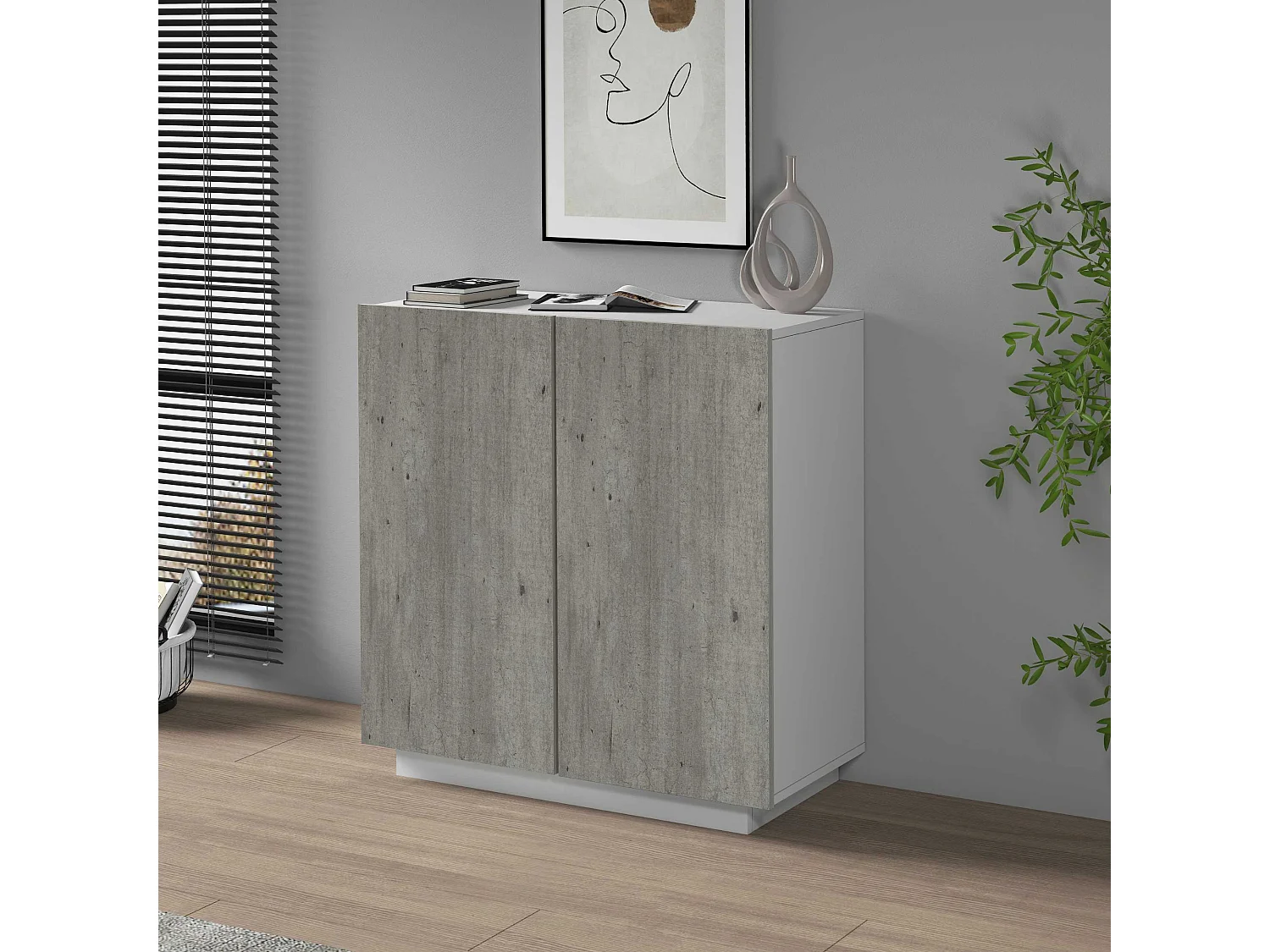 Armadio multiuso Easy a 2 ante bianco opaco e cemento 79,20x38x86 cm