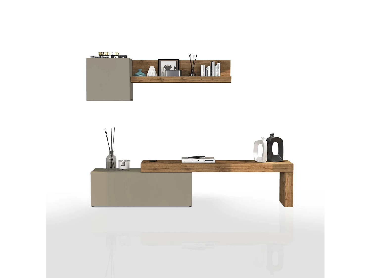 Parete attrezzata Chronos set soggiorno tortora opaco e rovere 180/290x40 cm