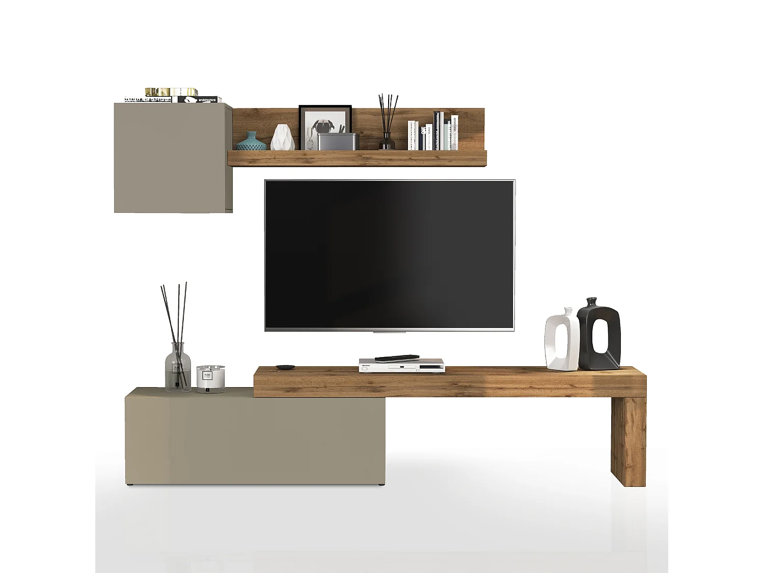 Parete attrezzata Chronos set soggiorno tortora opaco e rovere 180/290x40 cm