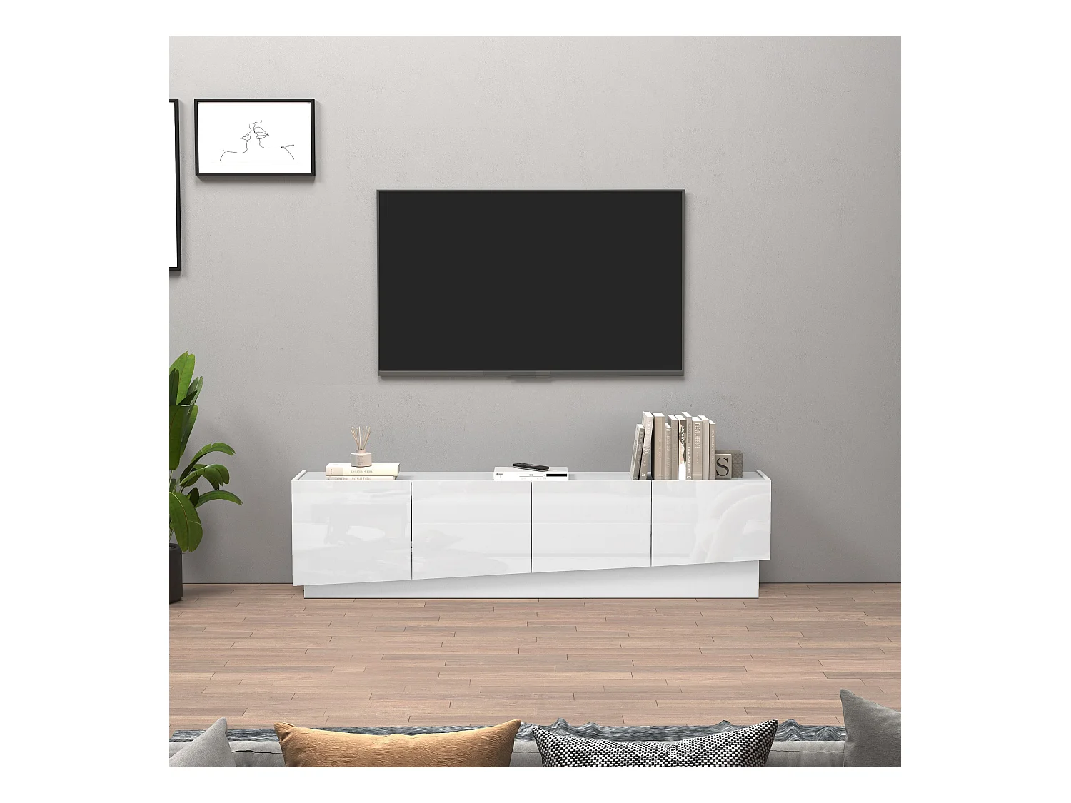 Mobile porta TV Vela con 4 ante colore bianco lucido 180x35x45,4 cm