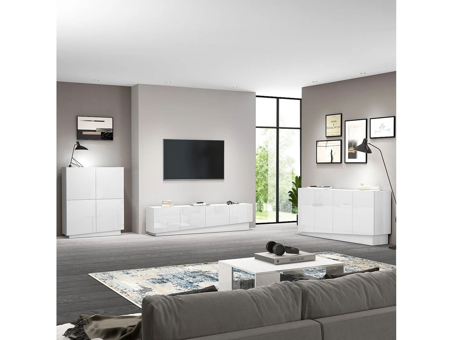 Mobile porta TV Vela con 4 ante colore bianco lucido 180x35x45,4 cm