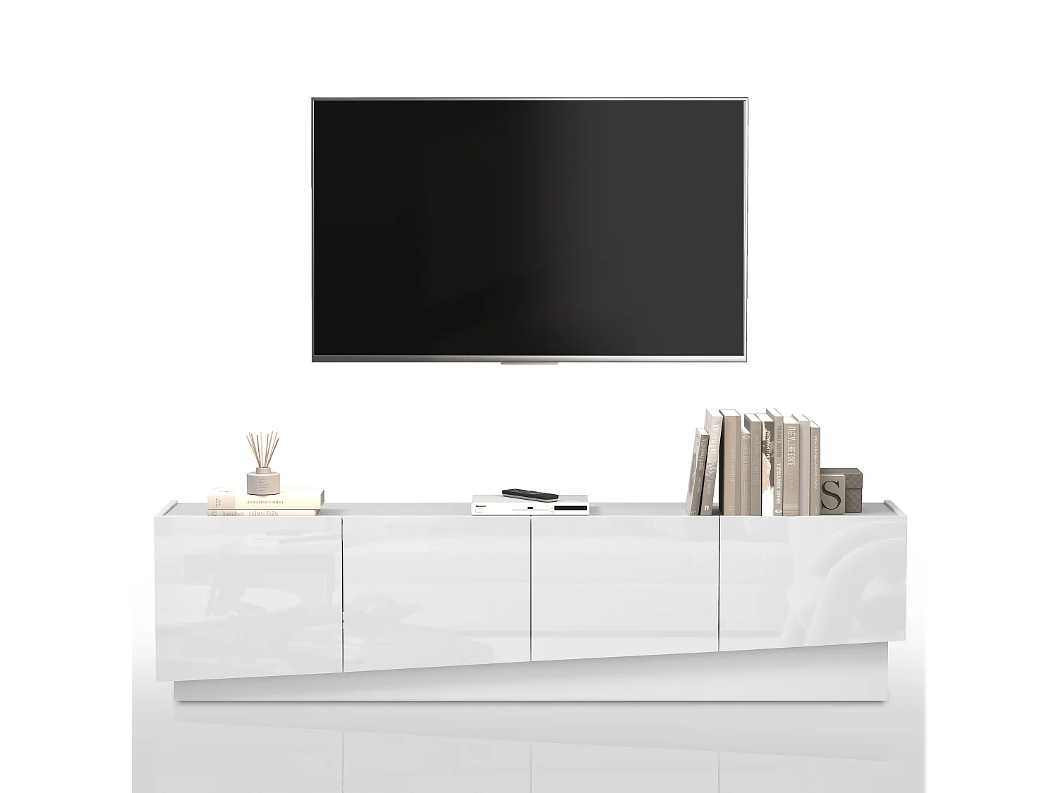 Mueble TV Vela con 4 puertas en color blanco brillo 180x35x45,4 cm