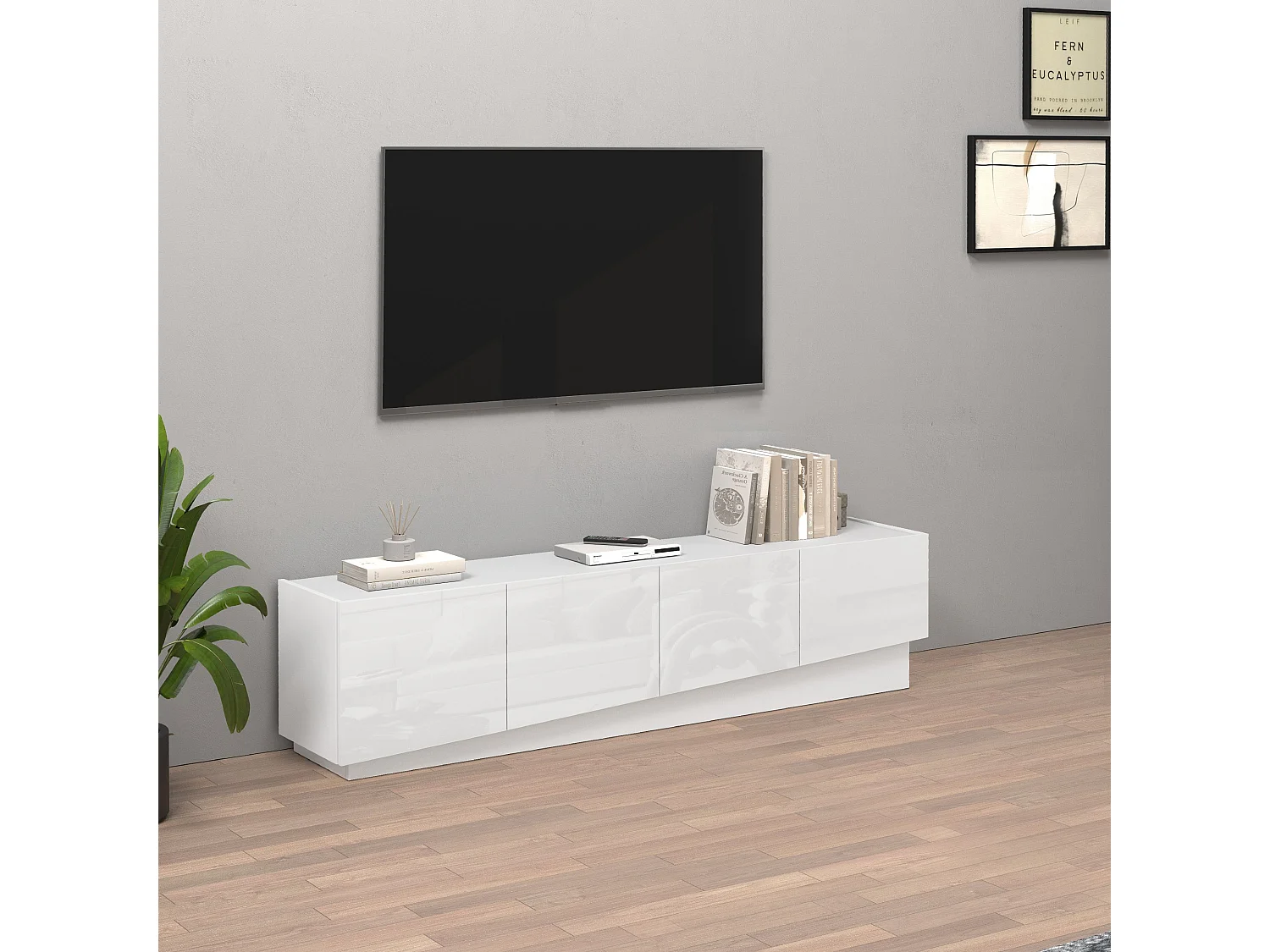 Mueble TV Vela con 4 puertas en color blanco brillo 180x35x45,4 cm