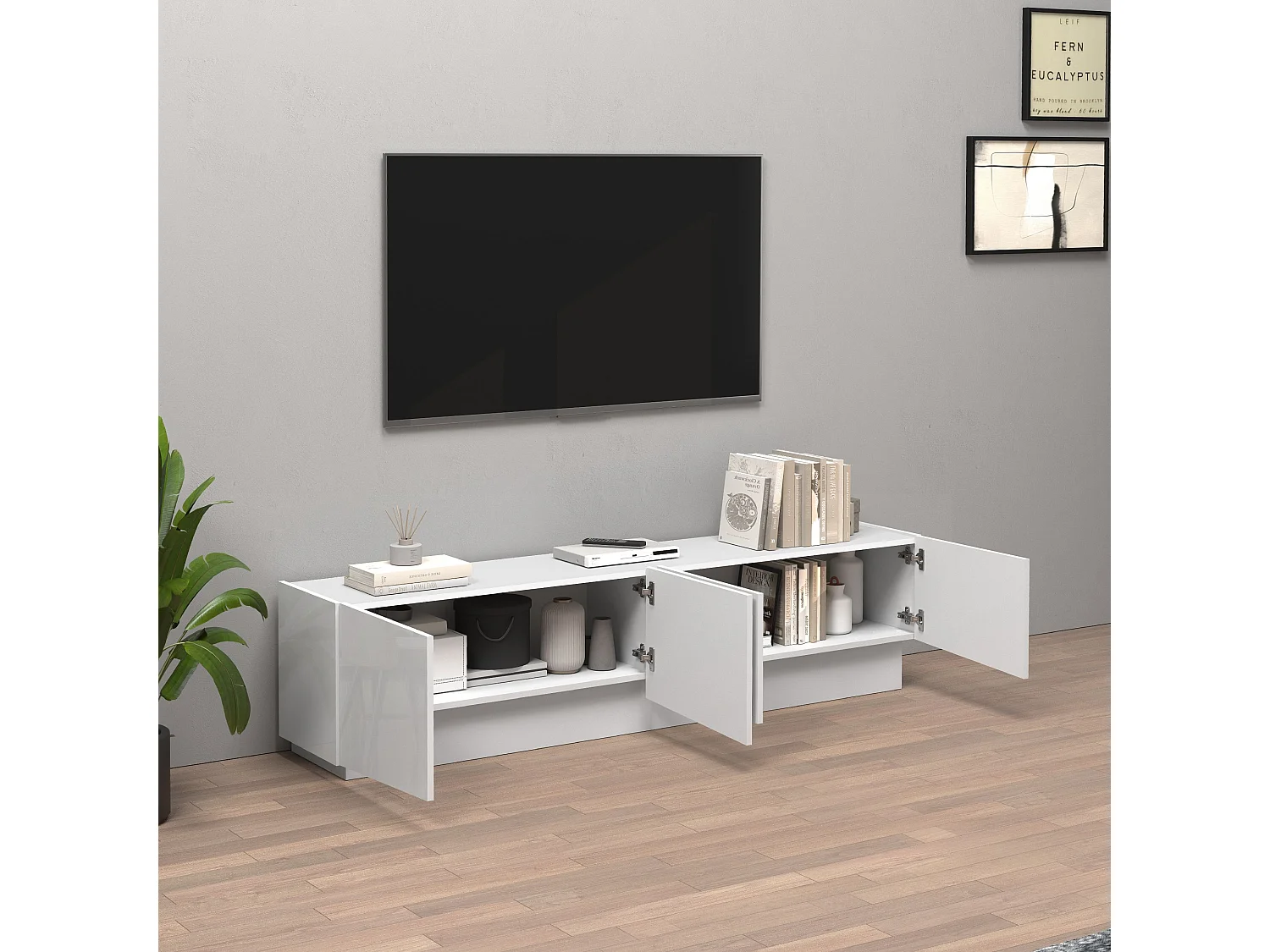 Mueble TV Vela con 4 puertas en color blanco brillo 180x35x45,4 cm