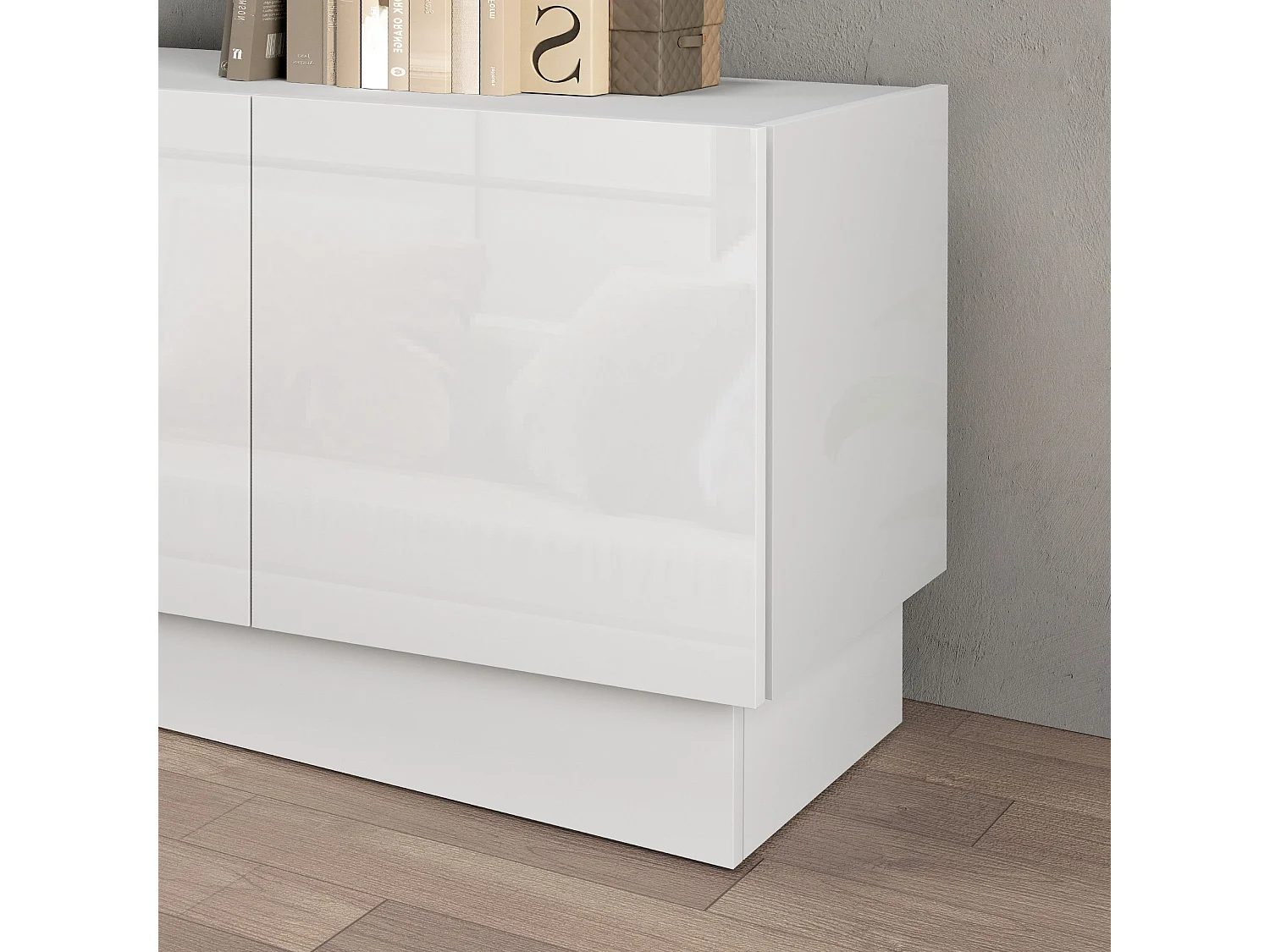 Mueble TV Vela con 4 puertas en color blanco brillo 180x35x45,4 cm
