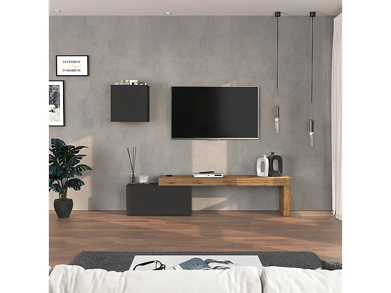 Parete attrezzata Chronos set soggiorno antracite opaco e rovere 180/260x40 cm