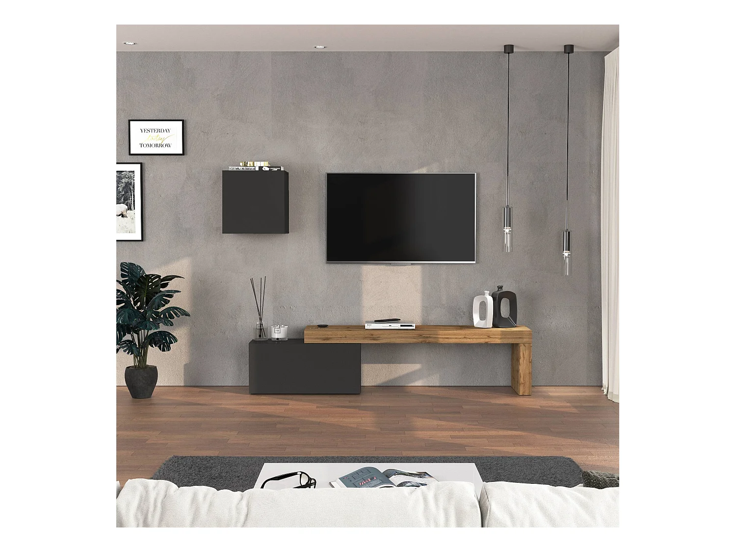 Parete attrezzata Chronos set soggiorno antracite opaco e rovere 180/260x40 cm