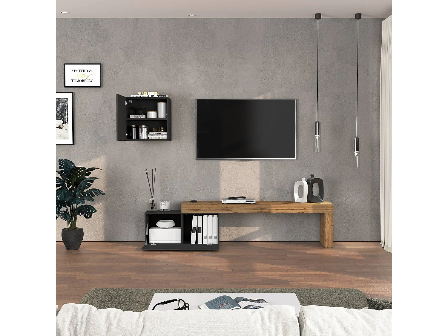 Parete attrezzata Chronos set soggiorno antracite opaco e rovere 180/260x40 cm