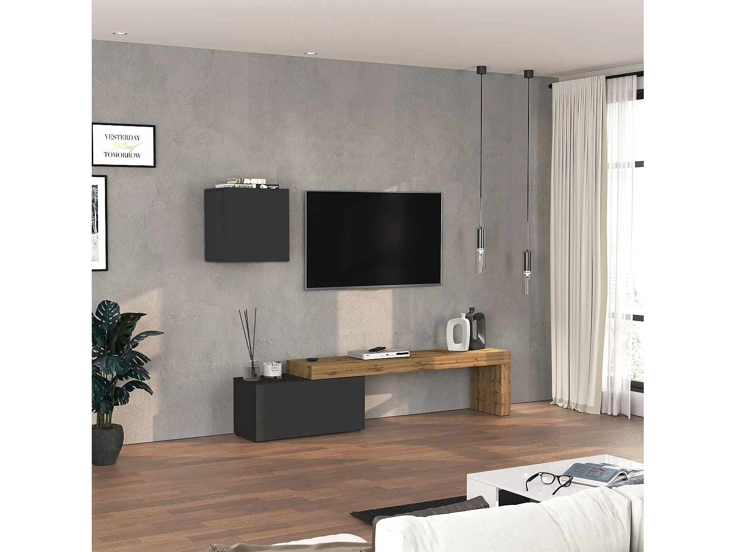 Parete attrezzata Chronos set soggiorno antracite opaco e rovere 180/260x40 cm