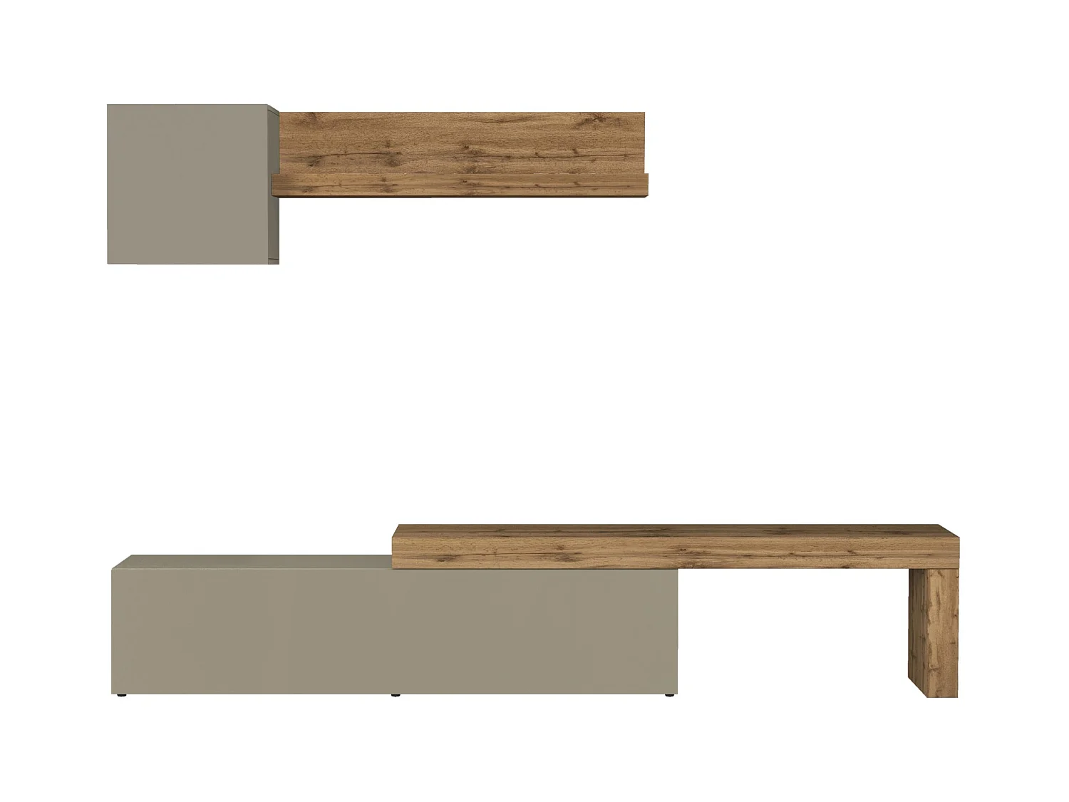 Parete attrezzata Chronos set soggiorno tortora opaco e rovere 190/350x40 cm