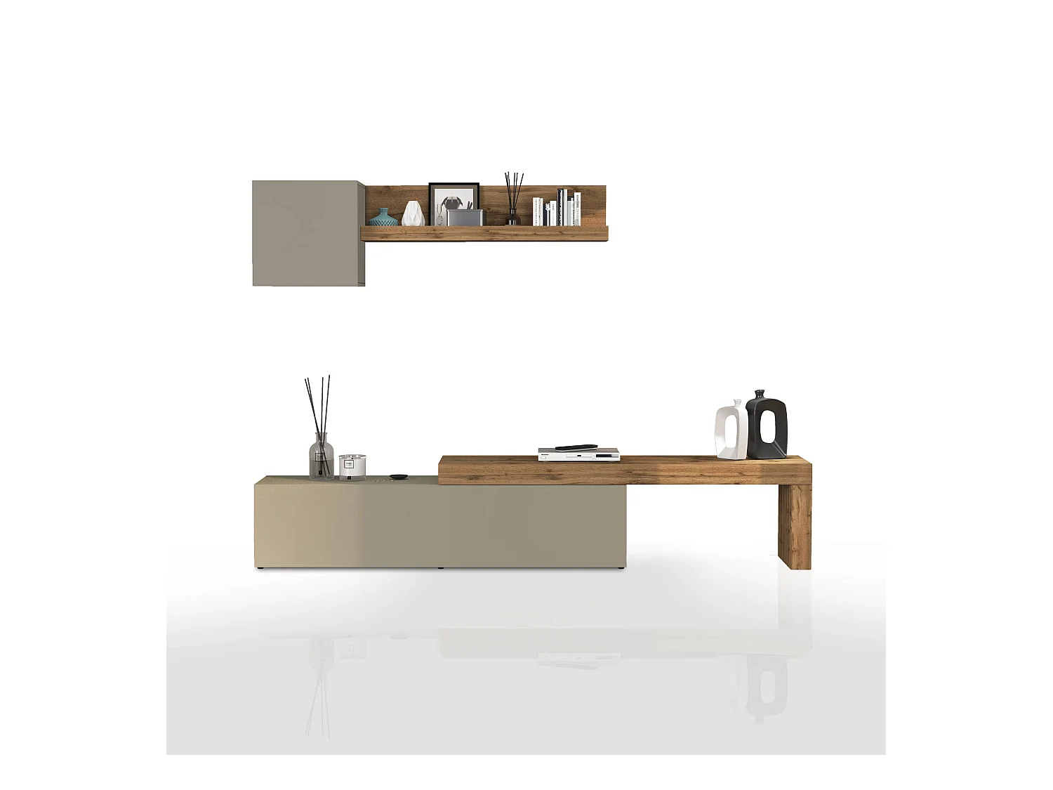 Parete attrezzata Chronos set soggiorno tortora opaco e rovere 190/350x40 cm