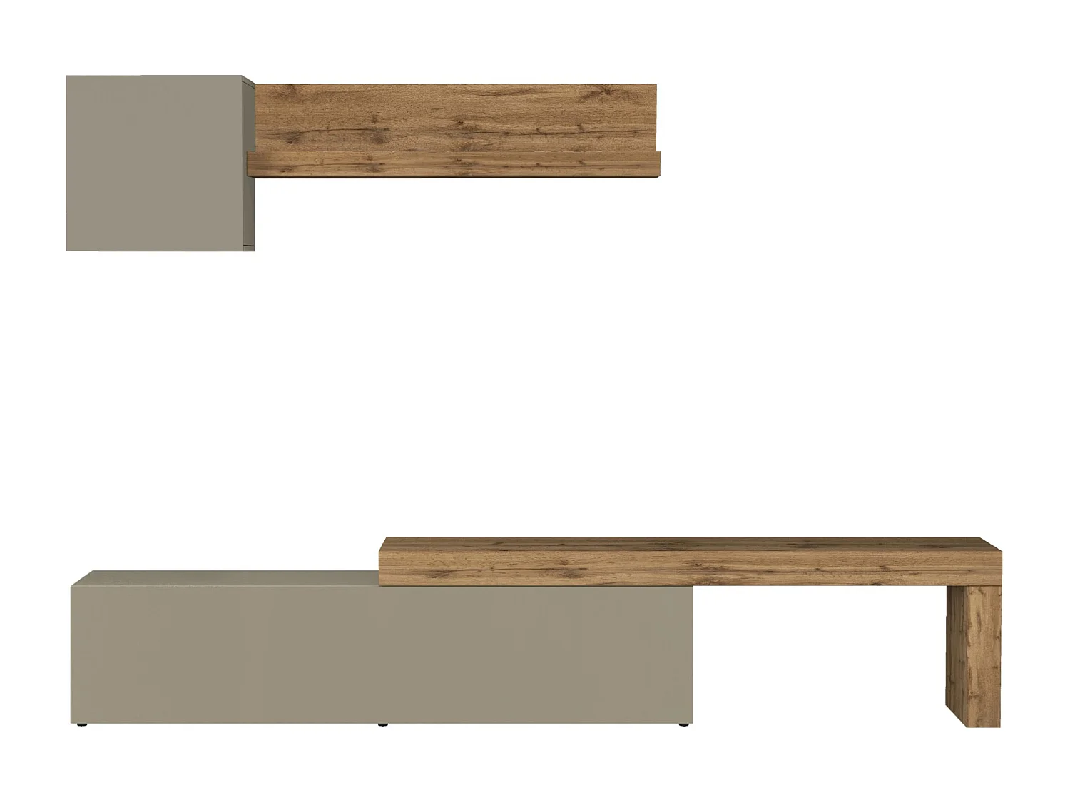 Parete attrezzata Chronos set soggiorno tortora opaco e rovere 190/350x40 cm