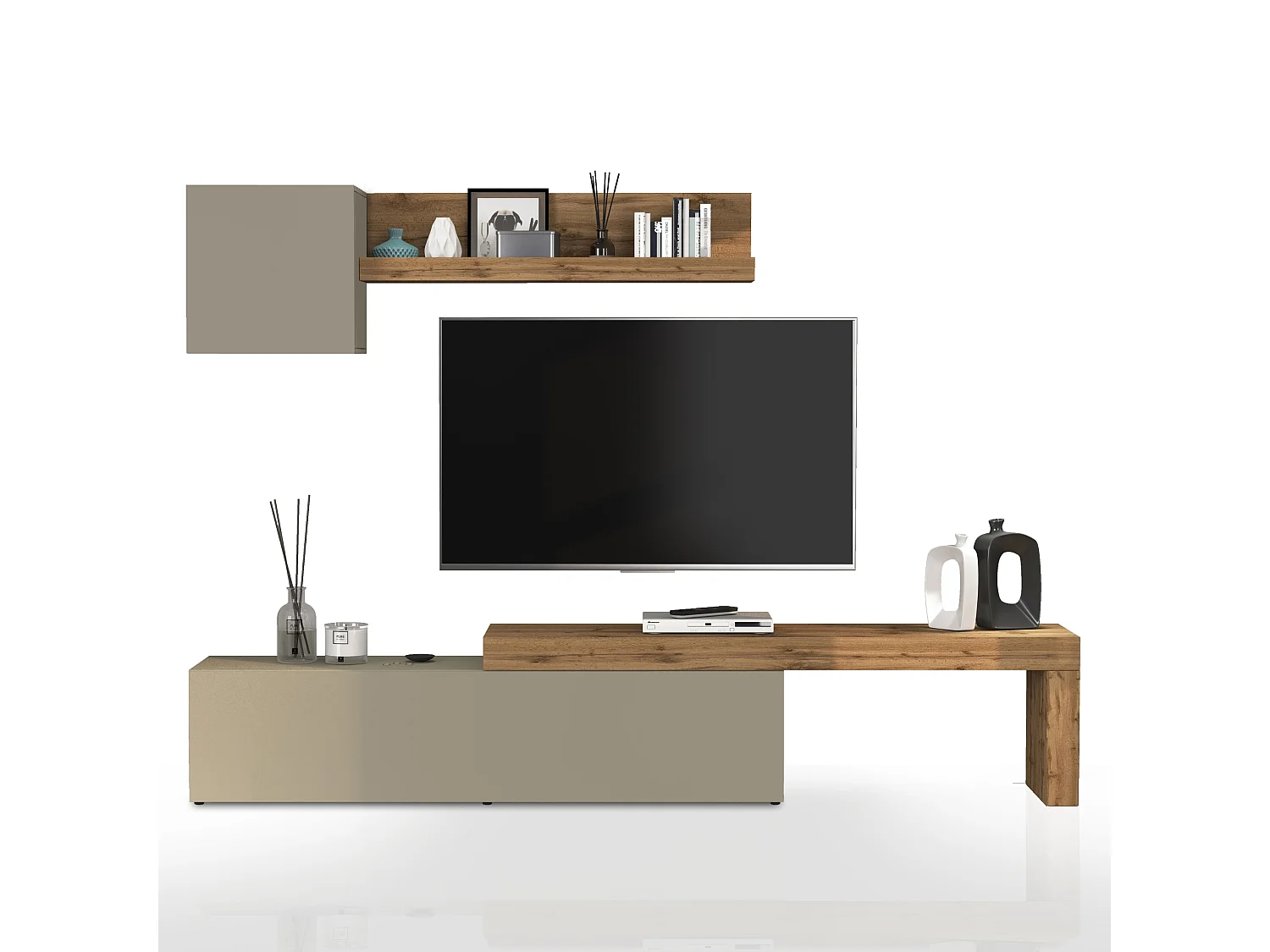 Parete attrezzata Chronos set soggiorno tortora opaco e rovere 190/350x40 cm