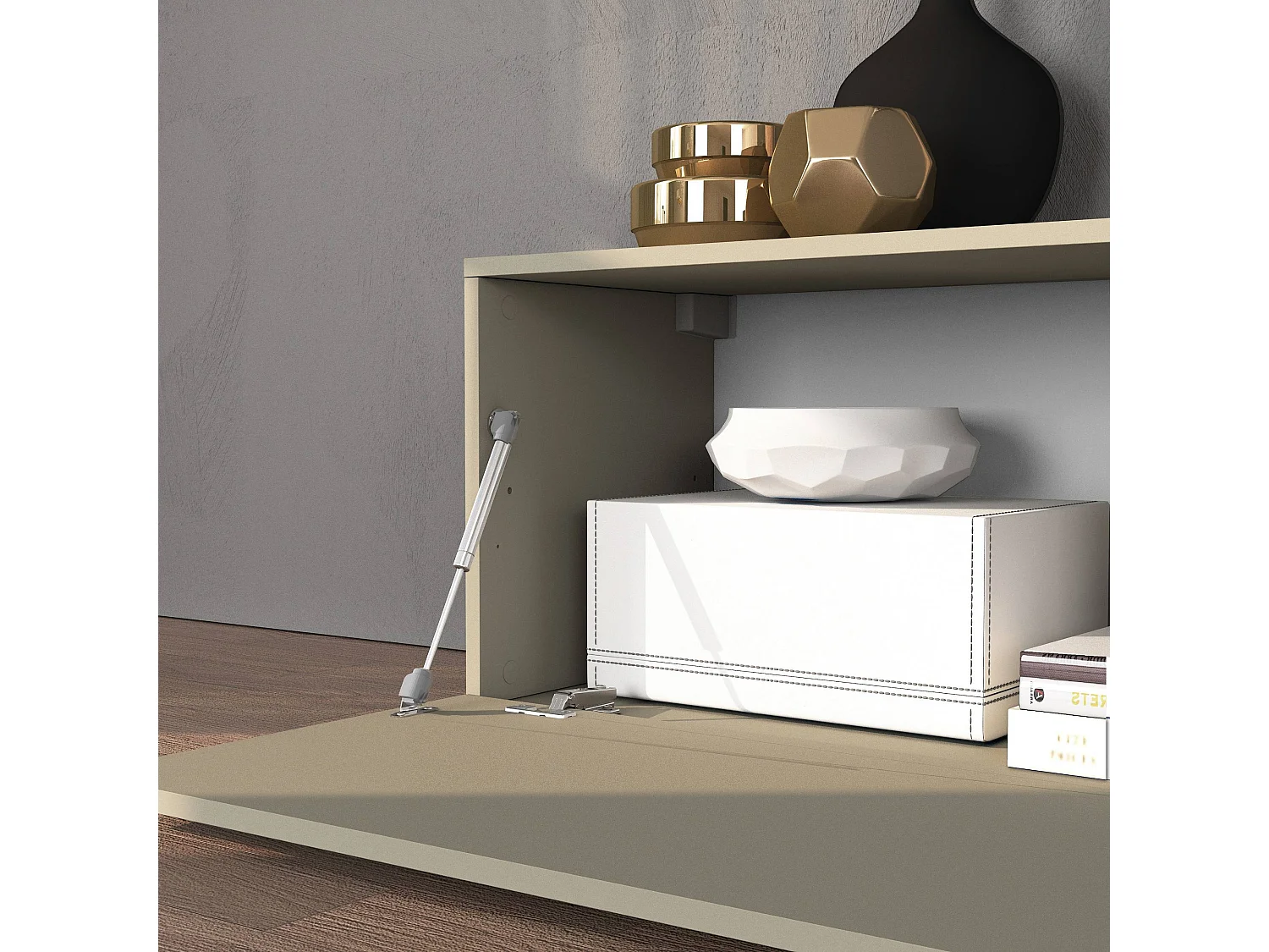 Parete attrezzata Chronos set soggiorno tortora opaco e rovere 190/350x40 cm