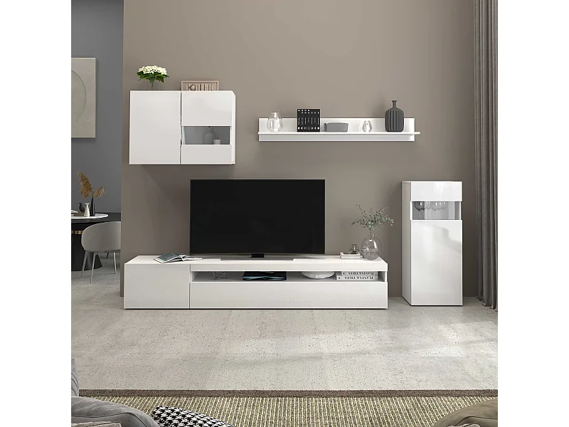 Parete attrezzata Potenza set soggiorno bianco lucido 240x40x160 cm