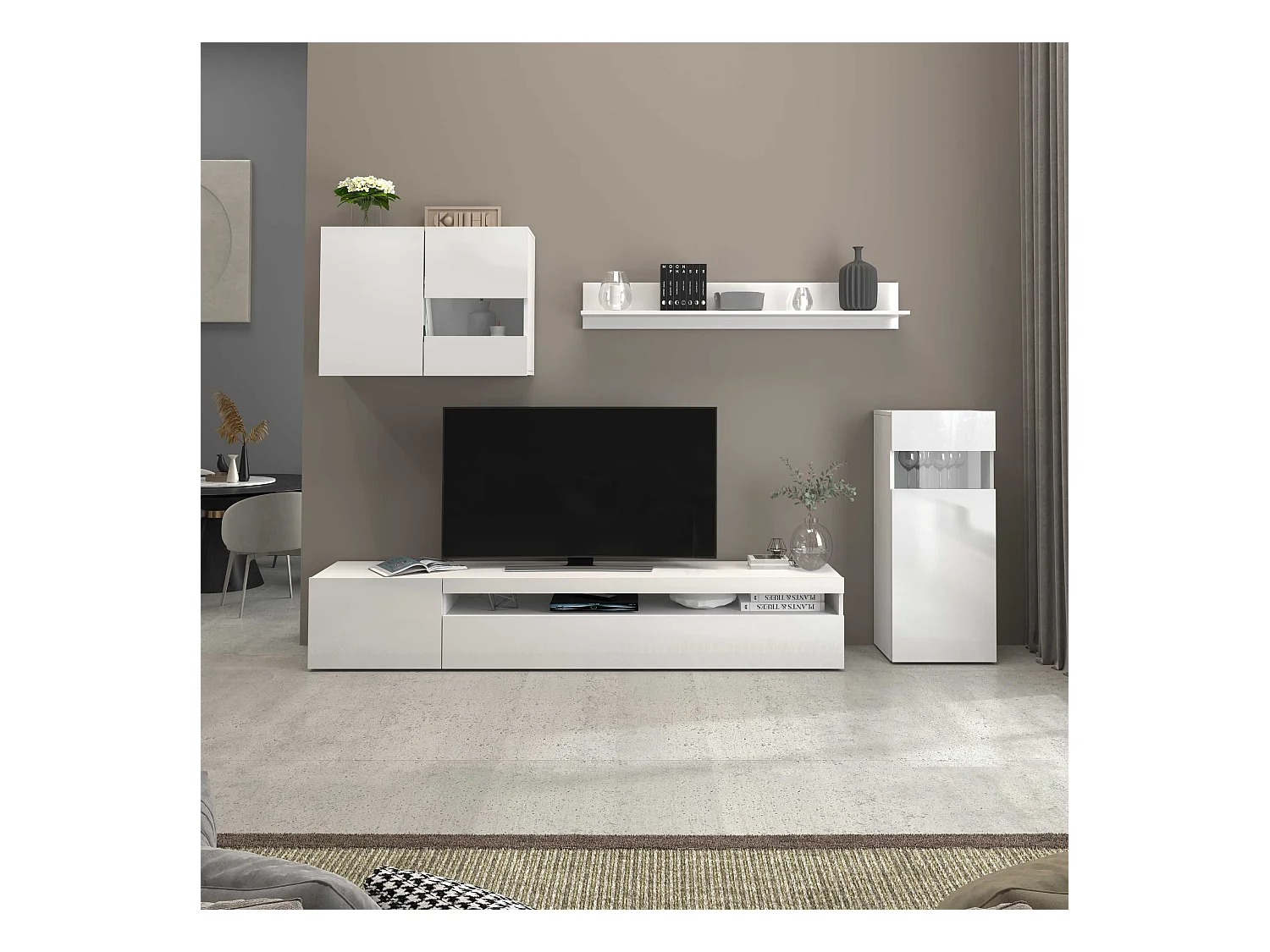 Parete attrezzata Potenza set soggiorno bianco lucido 240x40x160 cm