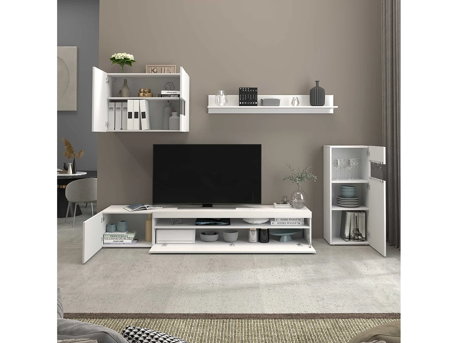 Parete attrezzata Potenza set soggiorno bianco lucido 240x40x160 cm