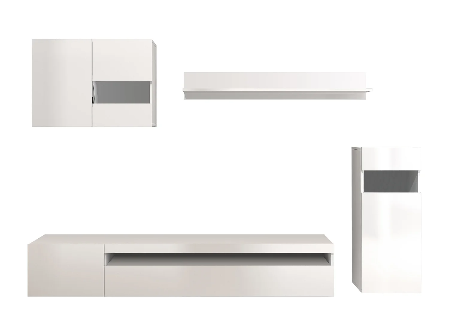 Parete attrezzata Potenza set soggiorno bianco lucido 240x40x160 cm